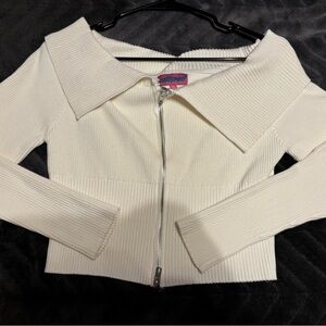 Edikted Fold Over Double Zip Knit Top